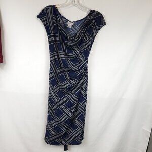 Motherhood Maternity Dotted Print Navy Blue White Sleeveless Wide Neck Dress Lrg